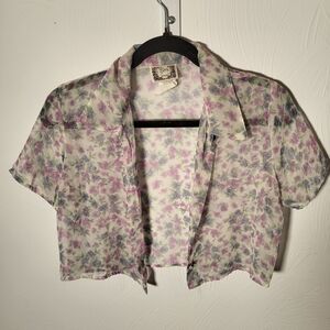 Floral Sheer Blouse - Pink and Purple